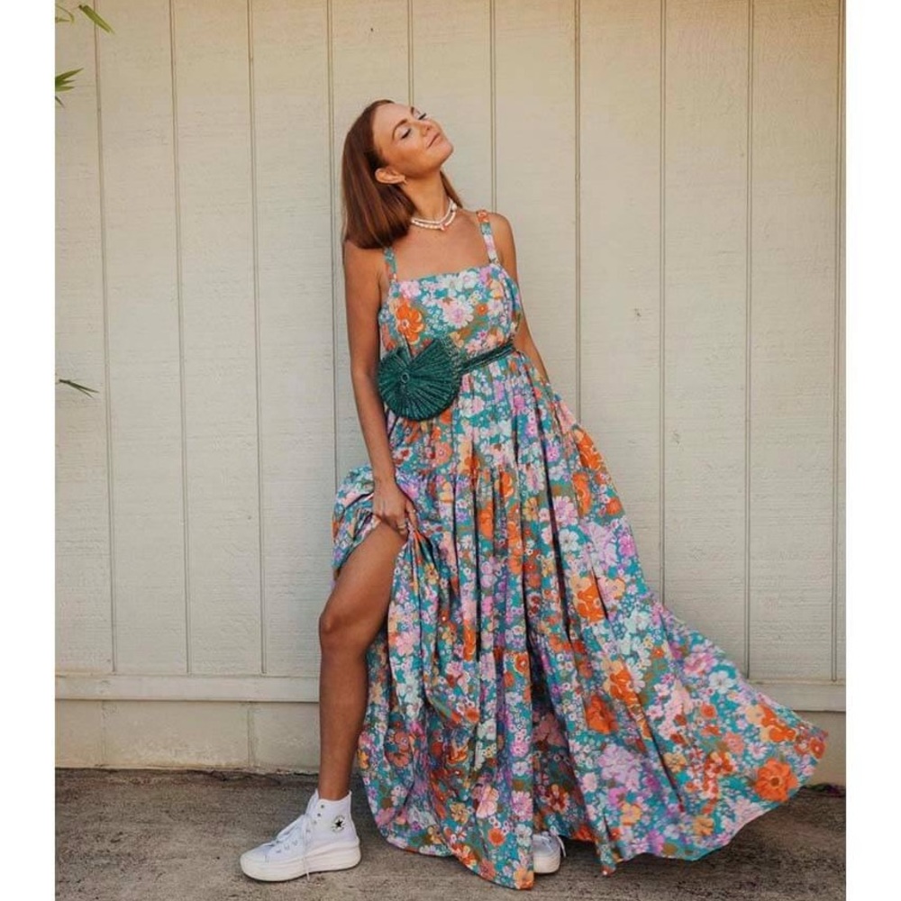 Free People park slope maxi dress blue floral size medium worn once